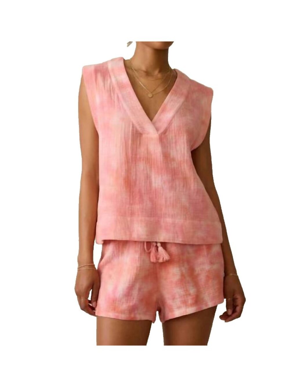 Faherty Shirt Womens Medium Pink Dune Cotton Gauze V Neck Sleeveless Tank Top - Picture 2 of 7